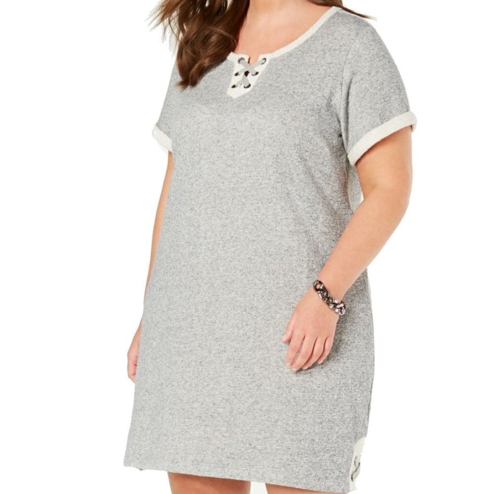 NWT Women's Plus Dress Style & Co Soft Textured Shift Lace up details – Size 2X